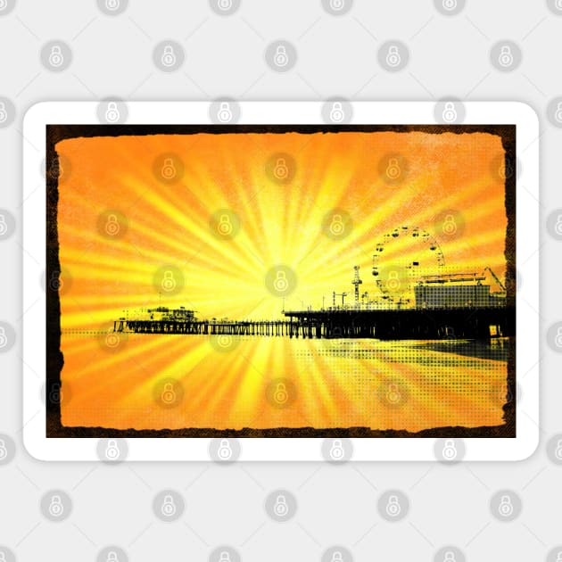 Santa Monica Pier Yellow Sunburst Magnet by Christine aka stine1